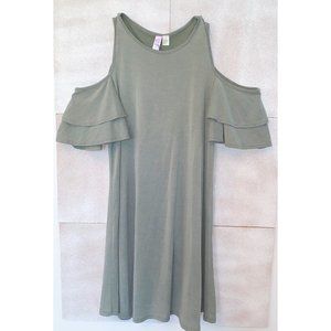 Alya Open Shoulder Olive Green Swing Dress